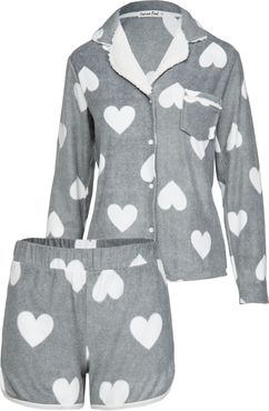 Huge Heart Sherpa Collar Short PJ Set