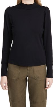 Mock Neck Shirred Sleeve Top