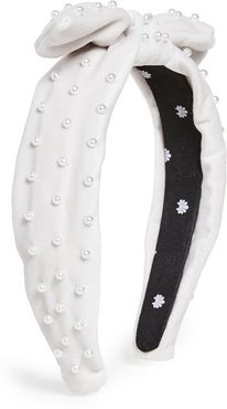 Velvet Pearl Slim Bow Tie Knotted Headband