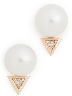 14k Triangle Pearl Stud Earrings