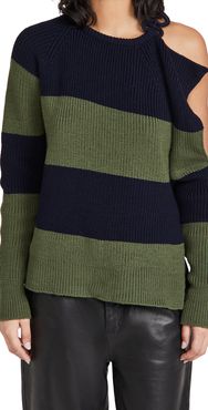 Stripe Buckle Shoulder Sweater