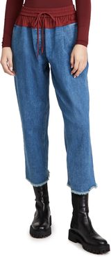 Contrast Waist Denim Pants