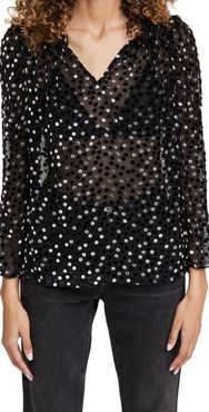 Long Sleeve Velvet Dot Blouse