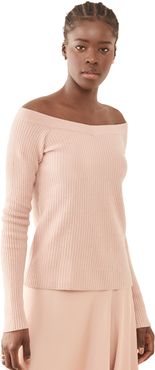 Ribbed Off Shoulder Fitted Cashmere Sweater