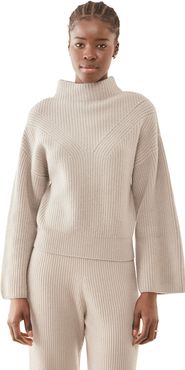 Ribbed Mock Neck Bell Sleeve Cashmere Sweater