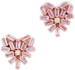 18k Rose Gold Fireworks Pink Sapphire Heart Stud Earrings