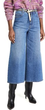 High Rise Crop Straight Jeans With Logo Belt