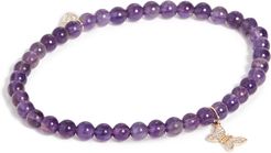 Amethyst Beaded Bracelet with 14k Gold Butterfly Charm