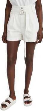 White Denim Pleated Shorts