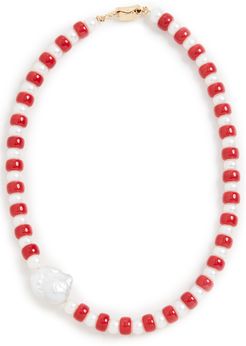 Red Pearls Necklace with A Baroque Pearl