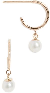 14k Tiny Huggie Earrings with Pearl Drop