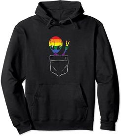 Allien In Pocket Waving LGBTQ Rainbow Flag Gay Pride Ally Felpa con Cappuccio