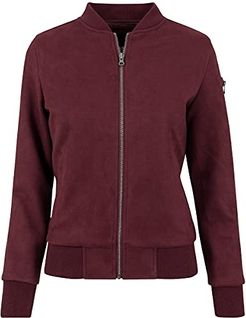 Ladies Imitation Suede Bomber Jacket Giacca, Rot (Burgundy 606), S Donna
