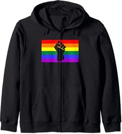 Black Protest Fist LGBTQ Gay Pride Flag Stuff Unity Equality Felpa con Cappuccio