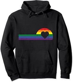 Retro Heart Love LGBTQ Rainbow Flag Gay Pride Proud Ally Felpa con Cappuccio