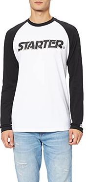 Starter Raglan Longsleeve T-Shirt, White/Black, S Uomo