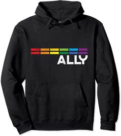Proud Ally Bars Equality LGBTQ Rainbow Flag Gay Pride Ally Felpa con Cappuccio