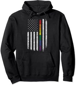 Patriotic Gay Pride American Flag Proud LGBTQ Military Felpa con Cappuccio