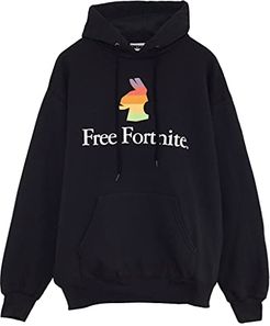 Free Fortnite Rainbow Llama Men's Pullover Hoodie Black Felpa con Cappuccio, XXL Uomo