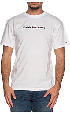 Tommy Jeans Tjm Straight Logo Tee Camicia, Bianco, X-S,Mall Uomo
