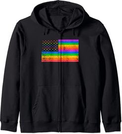 USA American Distressed Grunge Flag LGBTQ Ally Gay Pride Felpa con Cappuccio