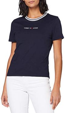 Tommy Jeans Tjw Summer Logo Ringer Tee Camicia, Turchese (Twilight Navy), XXS Donna