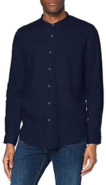 Long Sleeve Linen Shirt Camicia Uomo, Blue (Navy  ), L