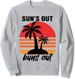 Sun's Out Buns Out Shirt,Palm Tree Summer Tees,Retro Sunset Felpa