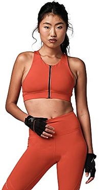 Strong ID Active Wear Women's Workout Gym High Neck Sports Bra with Mesh Inserts Reggiseno Sportivo, Zip Up Rosso, XS Donna