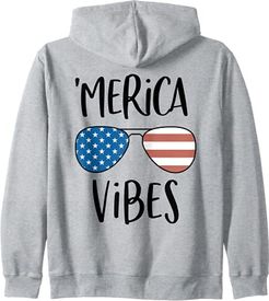 'Merica Vibes American Flag Sunglasses Cute 4th of July USA Felpa con Cappuccio