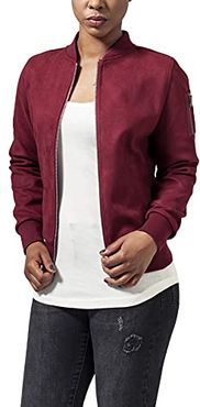 Ladies Imitation Suede Bomber Jacket Giacca, Rot (Burgundy 606), S Donna