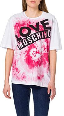 Oversize Fit T-Shirt Short-Sleeves, Personalised with a Tie Dye Effect And Logo Digital Print, Optical White, 44 Donna