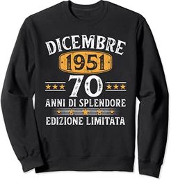 70 Anni Compleanno Uomo Donna Regalo Vintage Dicembre 1951 Felpa