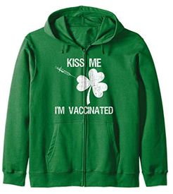 St Patricks Day Kiss Me Sono vaccinato divertente 2021 Vacci Felpa con Cappuccio