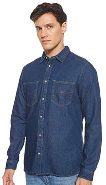 Pocket Camicia in Jeans, Blu (Dark Indigo 406), Small Uomo