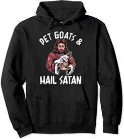 Pet Goats Hail Satan Gothic Baphomet Goat Pentagram Atheist Felpa con Cappuccio
