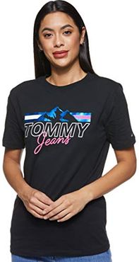 Tommy Jeans Tjw Mountain Flag Tee T-Shirt, Nero (Black Bbu), 36 (Taglia Produttore: Small) Donna