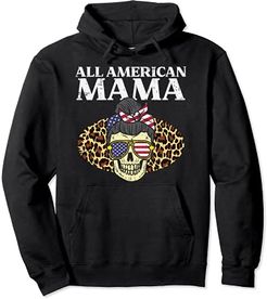 All American Mama Skull US Flag Leopard 4th Of July Women Felpa con Cappuccio