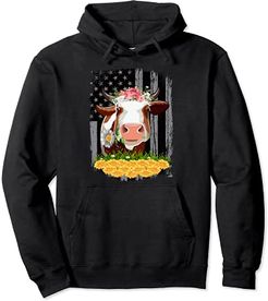 Cow Shirts For Women American Flag Cow Print Sunflower Girls Felpa con Cappuccio