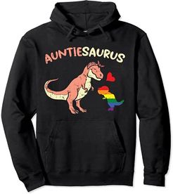 Auntiesaurus Gay Aunt Dinosaur Dino LGBTQ Rainbow Flag Pride Felpa con Cappuccio