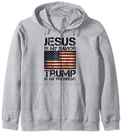 Jesus Is My Savior Trump Is My President USA Gift Felpa con Cappuccio