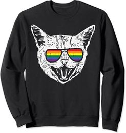 Meme Cat Rainbow Sunglasses Gay Funny Pride LGBTQ Men Women Felpa