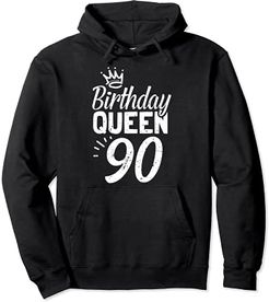 90th Birthday Queen Women Happy Birthday Party Funny Crown Felpa con Cappuccio