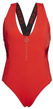 Zip Front One Piece Pigiama, Rosso (High Risk XBG), X-Small Donna