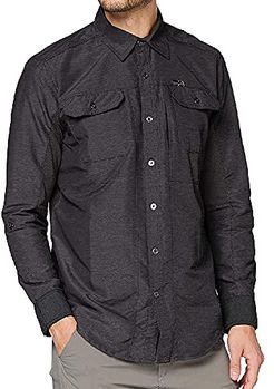 Long Sleeve Mixed Material Shirt Camicia, Nero, XL Uomo