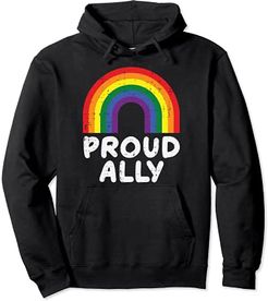 Proud Ally Gay Rainbow Pride Flag LGBTQ Support Men Women Felpa con Cappuccio