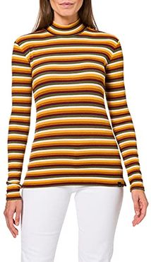 Maison High Neck Long Sleeve Striped Tee T-Shirt, Multicolore (Combo B 18), Medium Donna