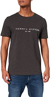 Tommy Logo Tee T-Shirt, Grigio Scuro, L Uomo