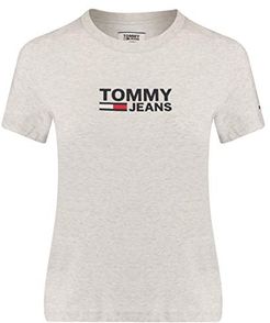 Tommy Jeans Corp Logo Tee T-Shirt, Grigio (Pale Grey Heather 090), Large Donna