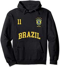 Squadra Calcio Brasile Numero 11 Bandiera Brasiliano Felpa con Cappuccio